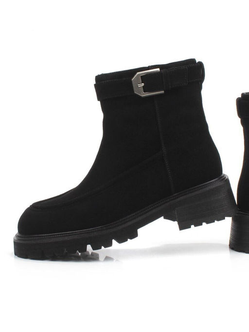 01-A51-4B BLACK Ботинки демисезонные женские (натуральная замша, байка)