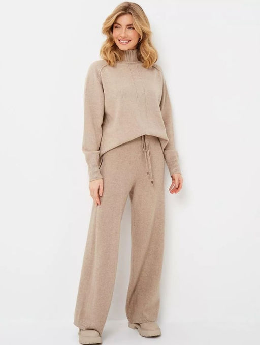 K13199 Брюки палаццо (вязаный трикотаж) БЕЖЕВЫЙ