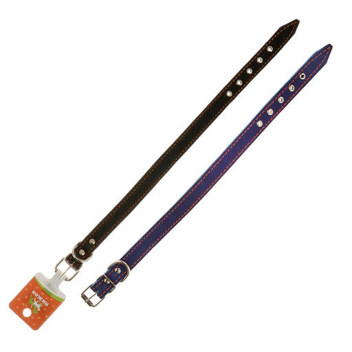 Ошейник кожаный на синтепоне, 46 х 2 см, ОШ 25-35 см, синий - Пижон фото 5