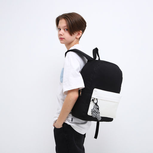 Рюкзак текстильный с карманом кожзам, 38х29х11 см, черный, белый - Nazamok фото 8