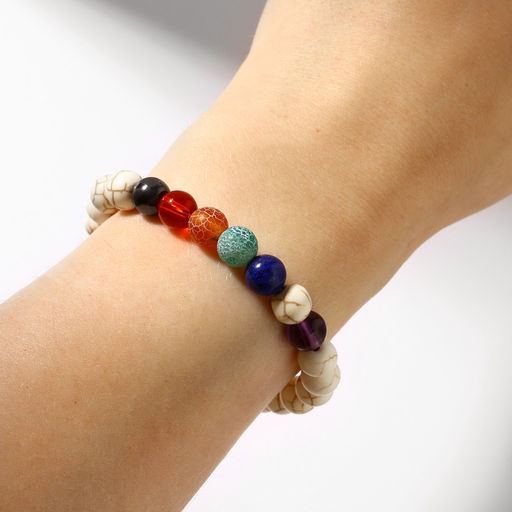 Браслет чакровый «Планеты» инь-ян, цветной с чернёным серебром, d=7 см