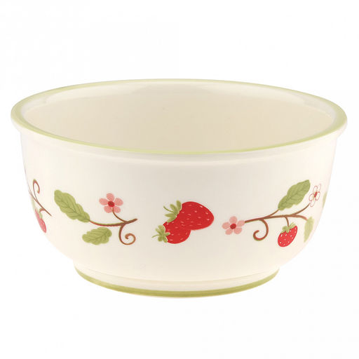 "Земляничная поляна" Салатник фарфоровый 1,2л, д17,5см, h8,6см, с деколью, отводка, кремовый (Китай)