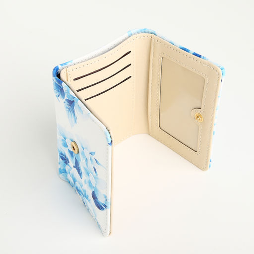 Кошелёк женский на кнопке, 10.5×2.5×8.5 см, с цветочным принтом, белый/голубой