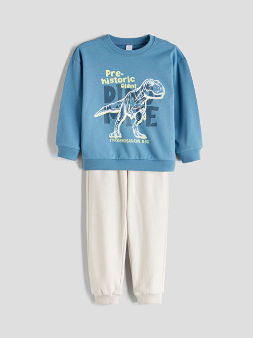 Bask?l? Erkek ?ocuk Sweatshirt ve E?ofman Alt 2li