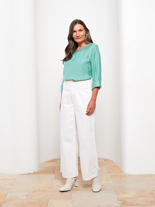 Bisiklet Yaka D?z Uzun Kollu Kad?n Bluz