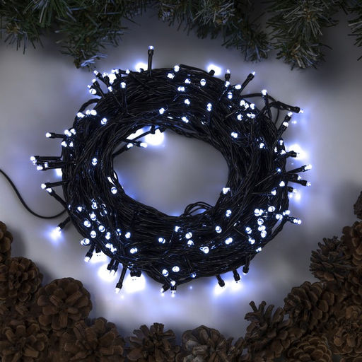 Гирлянда Нить 20 м, IP20, тёмная нить, 200 LED, свечение белое, 8 режимов, 220 В