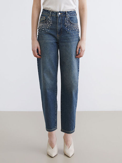 Ta?l? Barrel Fit Kad?n Jean Pantolon