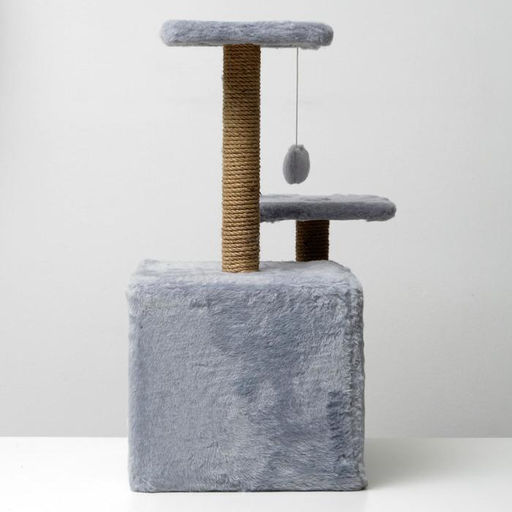 Домик для кошек с когтеточкой, квадратный, 3х-этажный, 45×47×75 см, серая
