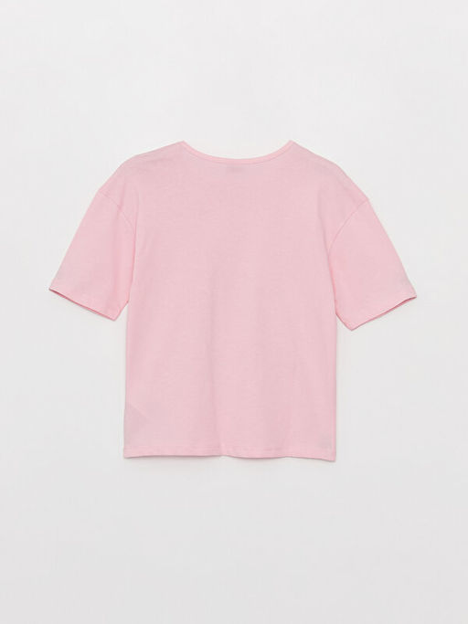 Bisiklet Yaka Bask?l? K?sa Kollu K?z ?ocuk Ti??rt - Waikiki фото 3