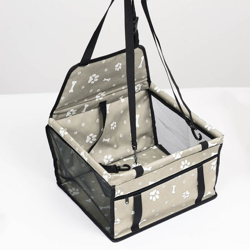 Автокресло для животных 40*30*25 см, серое с белыми лапками и косточками - Пижон фото 3