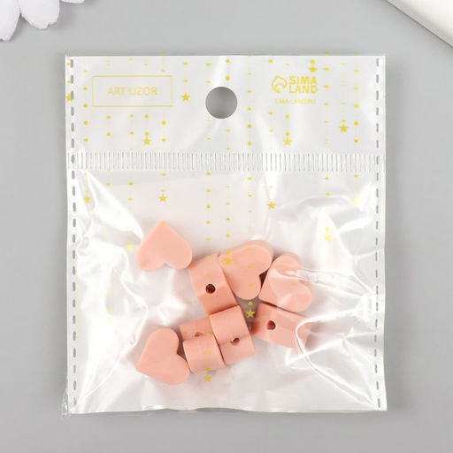 Цена за 8 шт. Бусина силикон Сердечко пепельно-розовая d=1,4 см - Арт узор фото 3