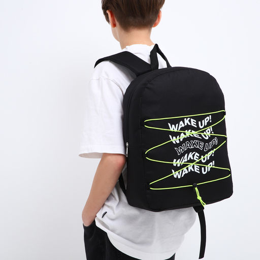 Рюкзак текстильный со шнуровкой WAKE UP, 38х29х11 см, черный - Nazamok фото 13