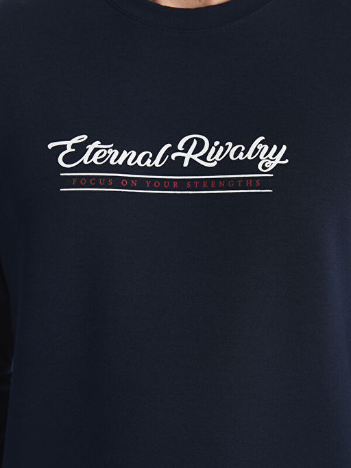 Bisiklet Yaka Uzun Kollu Bask?l? Erkek Sweatshirt