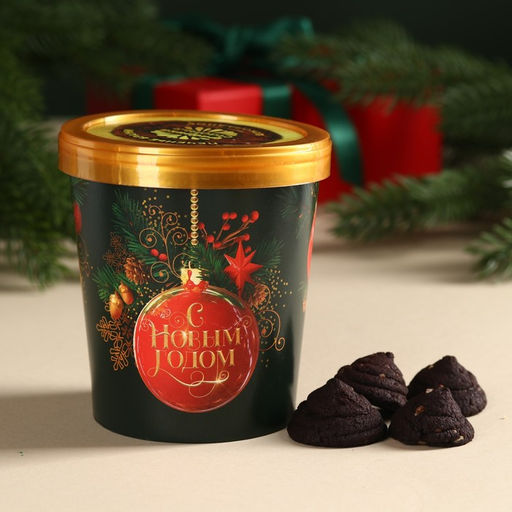 Подарочный набор новогодний С Новым годом: чай (50 г), конфеты (110 г), печенье брауни (120 г)