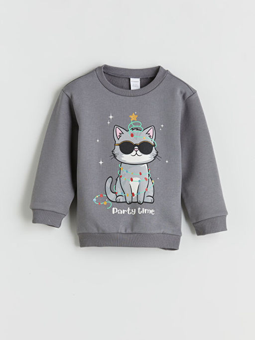 Bisiklet Yaka Bask?l? K?z ?ocuk Sweatshirt