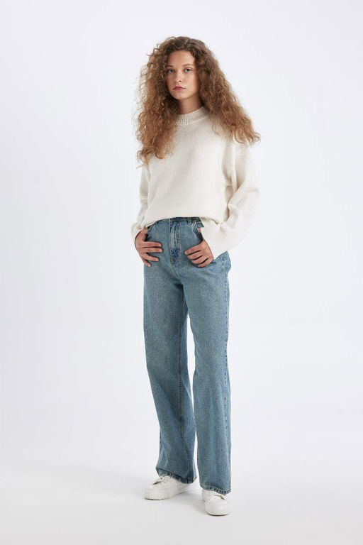 Длинные джинсовые брюки с широкими штанинами и высокой талией в стиле 90-х годов - Defacto фото 4