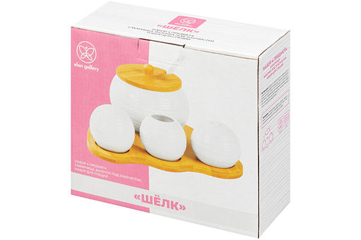 Набор 4 пр.-20*17*9 см Шелк- Сахарница+Вазочка под зубоч. и набор д/спец. 2 пр.на бам.подстав - Elan gallery фото 12