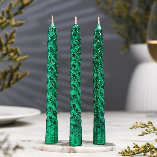 Цена за 2 шт. Набор свечей витых, 1.5?15 см, 3 шт., зелёный блистер