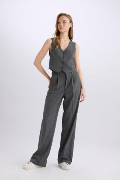 Pantolon Wide Leg Cift Cepli Normal Bel Standart Boy Genis Bol Paca