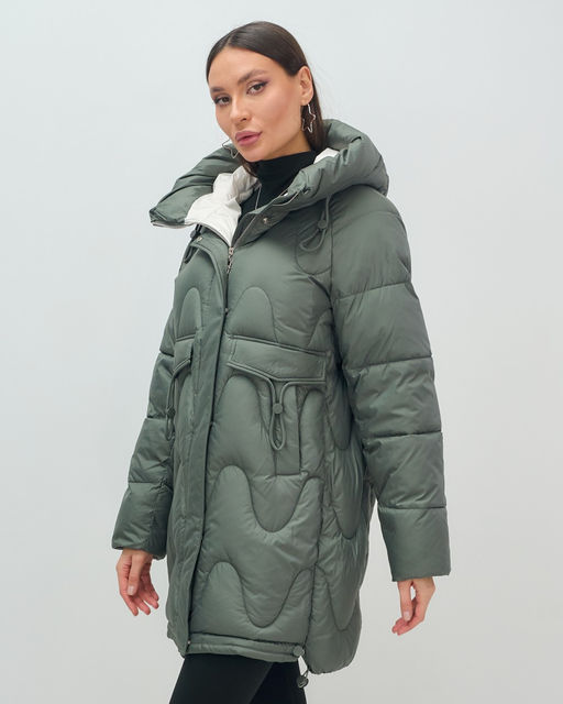 Куртка зимняя женская с капюшоном модная цвета хаки 7653Kh - Visdeer фото 10