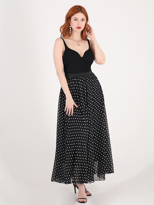 Юбка в горошек длинная на резинке - Almond фото 4