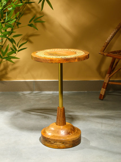 Столик кофейный, 35×35×55 см, манговое дерево, алюминий, коричневый