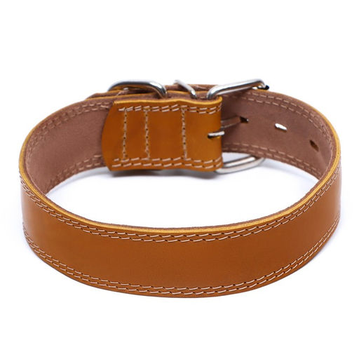 Ошейник кожаный двухслойный на замше, 3,5 см, ОШ 41-51 см, бежевый - Пижон фото 2