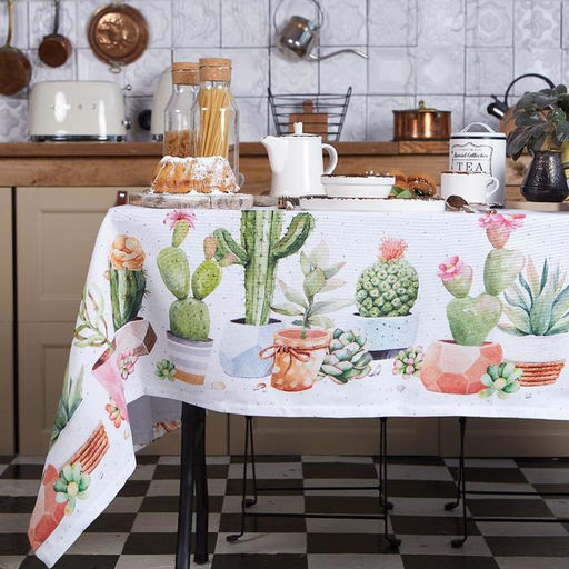 Скатерть Этель «Кактусы» 220×147 см, 100% хлопок, рогожка 160 г/м²