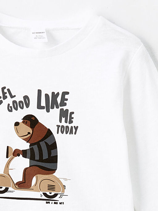 Bisiklet Yaka Uzun Kollu Bask?l? Erkek Bebek Ti??rt ve E?ofman Alt 2li Tak?m - Waikiki фото 3