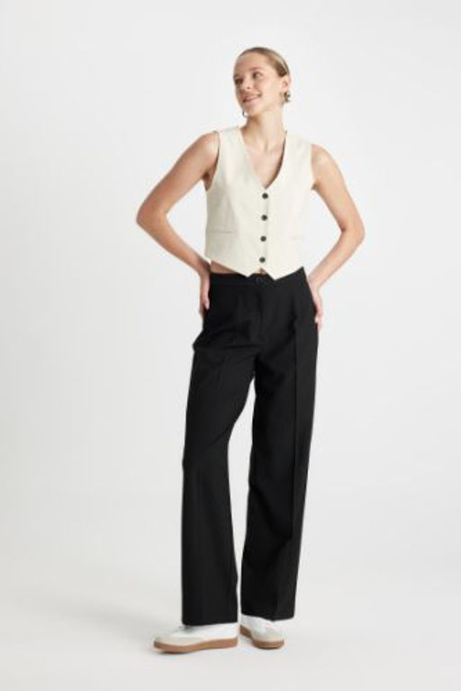 Standart Boy Pantolon Wide Leg Genis Bol Paca Basic Duz Yuksek Bel