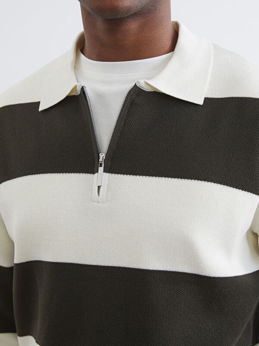 Polo Yaka ?izgili Erkek Triko Kazak