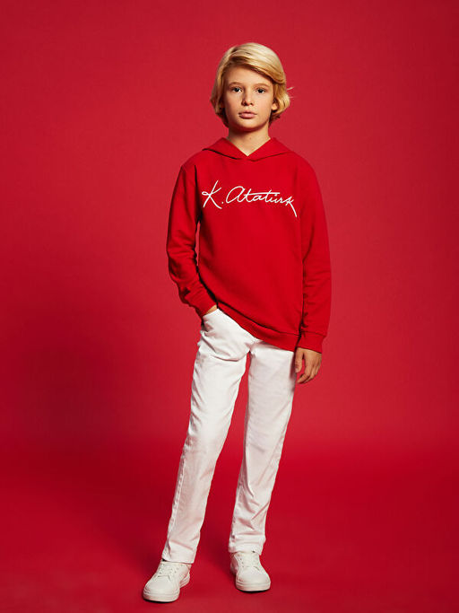 Kap??onlu Atat?rk ?mza Bask?l? Erkek ?ocuk Sweatshirt