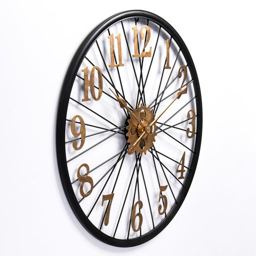 Часы настенные интерьерные, серия: Лофт, бесшумные, плавный ход, d=60 см, чёрные, золотистые, от батарейки 1хАА