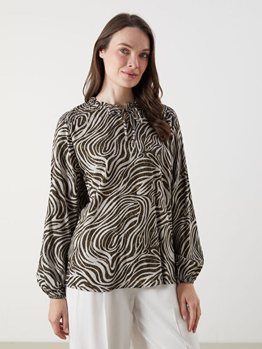 Ba?lamal? Yaka Desenli Bluz