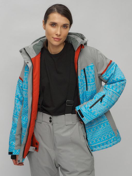 Горнолыжный костюм женский большого размера голубого цвета 02272-1Gl