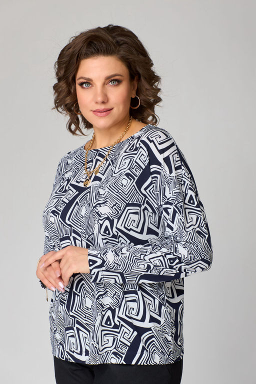Джемпер Bliss 8169 синий, белый (принт лабиринт)