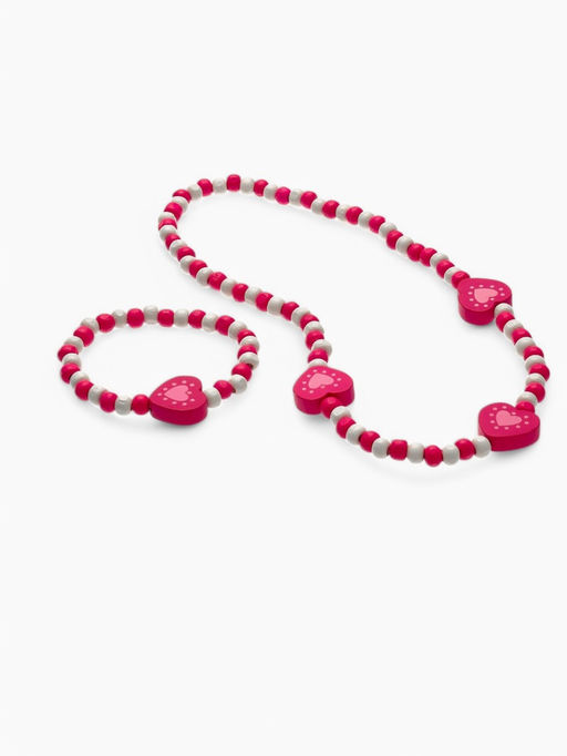 Набор детских украшений Выбражулька «Сердечки полоска», 2 предмета: колье, браслет d=6 см бело-розовый