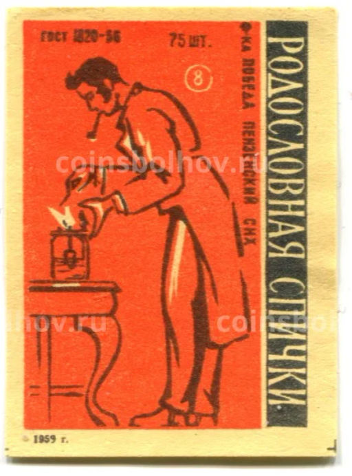 Этикетка спичечная Родословная спички №8 фабрика Победа