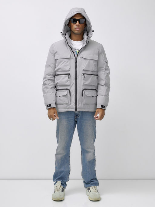 Куртка спортивная мужская зимняя с капюшоном светло-серого цвета 3222SS - Wonderrman фото 6