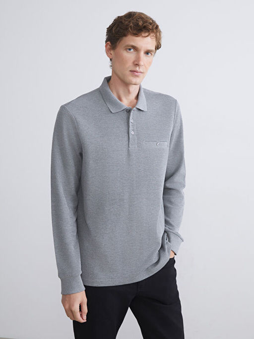 Polo Yaka Uzun Kollu Erkek Sweatshirt