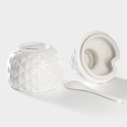 Банка для сыпучих с ложкой Доляна Ананас, 300 мл, 10?14.5 см, доломит, белая