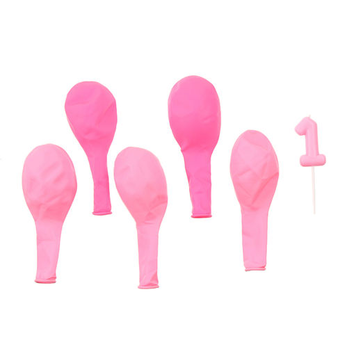 Свеча для торта, цифра 1 + воздушные шары, 5 шт, розовый - Страна карнавалия фото 3