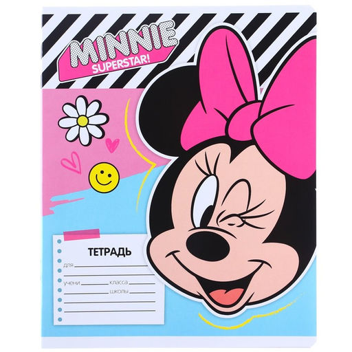 Цена за 10 шт. Тетрадь 12 листов, 5 видов МИКС, линейка, мелованная бумага, Минни Маус - Disney фото 10
