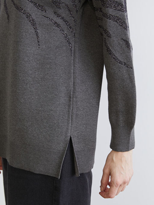 Bisiklet Yaka Desenli Kad?n Triko Kazak