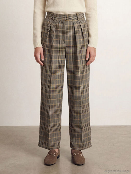 Standart Fit Ekose Kad?n Kuma? Pantolon