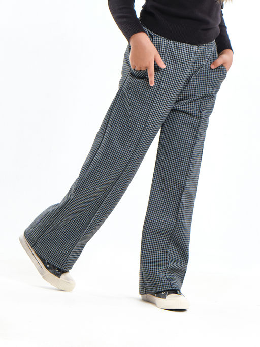 Брюки палаццо в клетку штаны для девочки детская одежда вещи 22-7859 черная клетка - Mini maxi фото 13