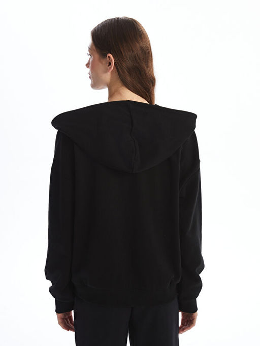 Kap??onlu D?z Oversize Kad?n Fermuarl? Sweatshirt