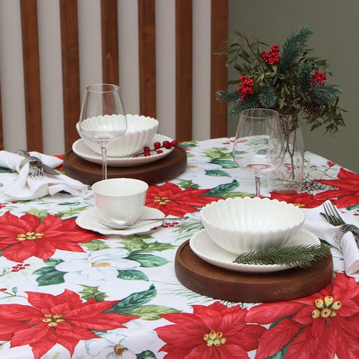 Скатерть Доляна Рождественские цветы 145*220 см, 100% п/э  фото 3