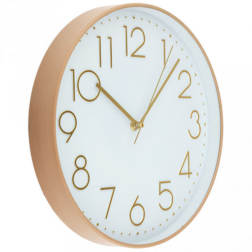 Часы настенные Грация д29,5см, h4см, мягкий ход, циферблат белый; цифры арабские, золотой; корпус пластик, бежевый под дерево; в коробке (Китай) - Домашняя мода фото 2