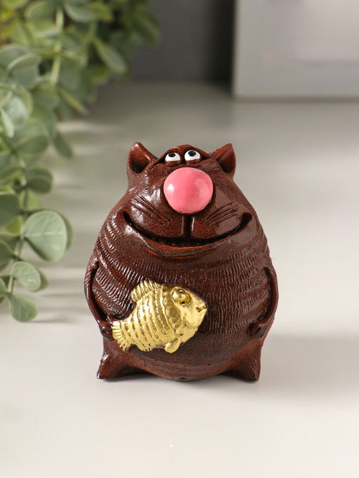 Фигурка «Кот с рыбой», 7×5.5×6 см, МИКС